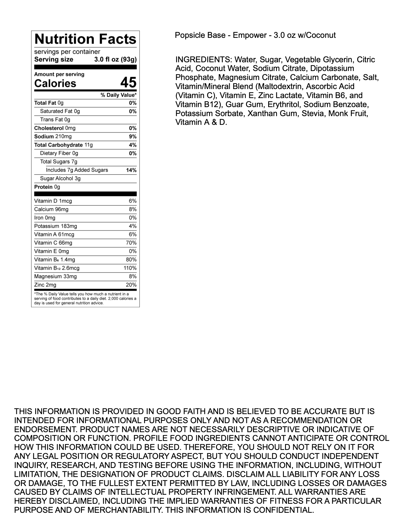 Nutritional Facts on our Everyday Hydration Popsicles 